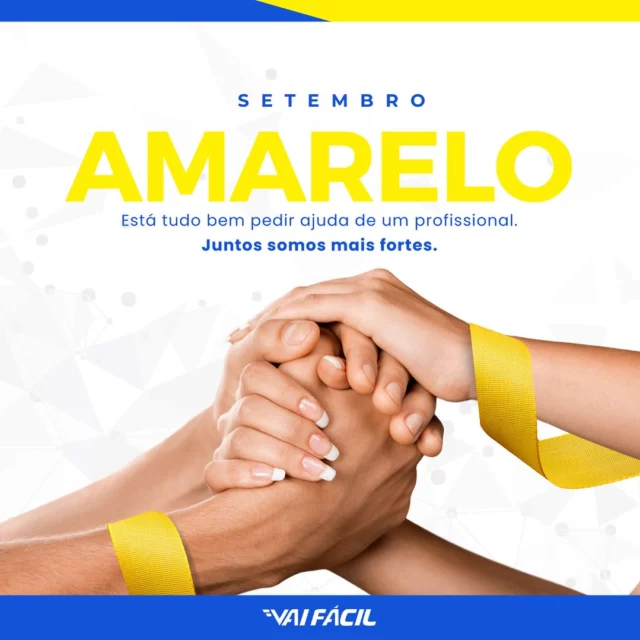 Setembro Amarelo é o mês dedicado à conscientização sobre a prevenção ao suicídio. 💛

Na Vai Fácil, acreditamos na importância de cuidar da saúde mental e apoiar uns aos outros. Não tenha medo de falar, buscar ajuda ou ouvir alguém que precise. Juntos, podemos fazer a diferença.
 
#SetembroAmarelo #VocêNãoEstáSozinho #vaifácil